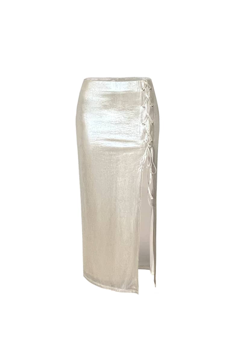 J TheChosen Champagne Glossy Short Skirt