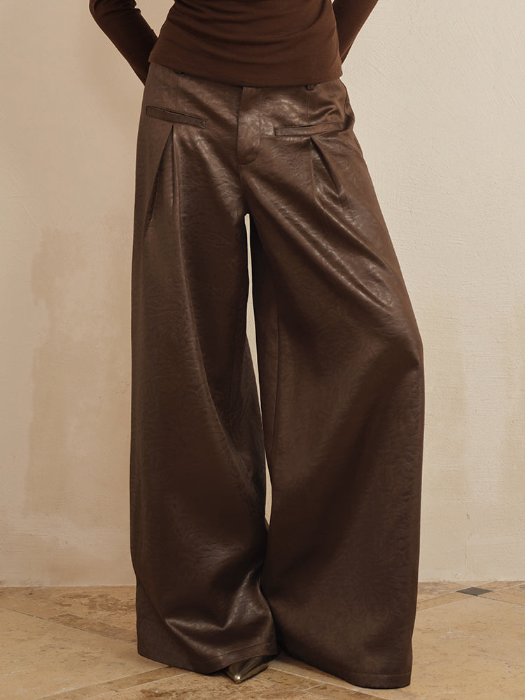 J TheChosen Satin-Textured Leather Wide-Leg Pants