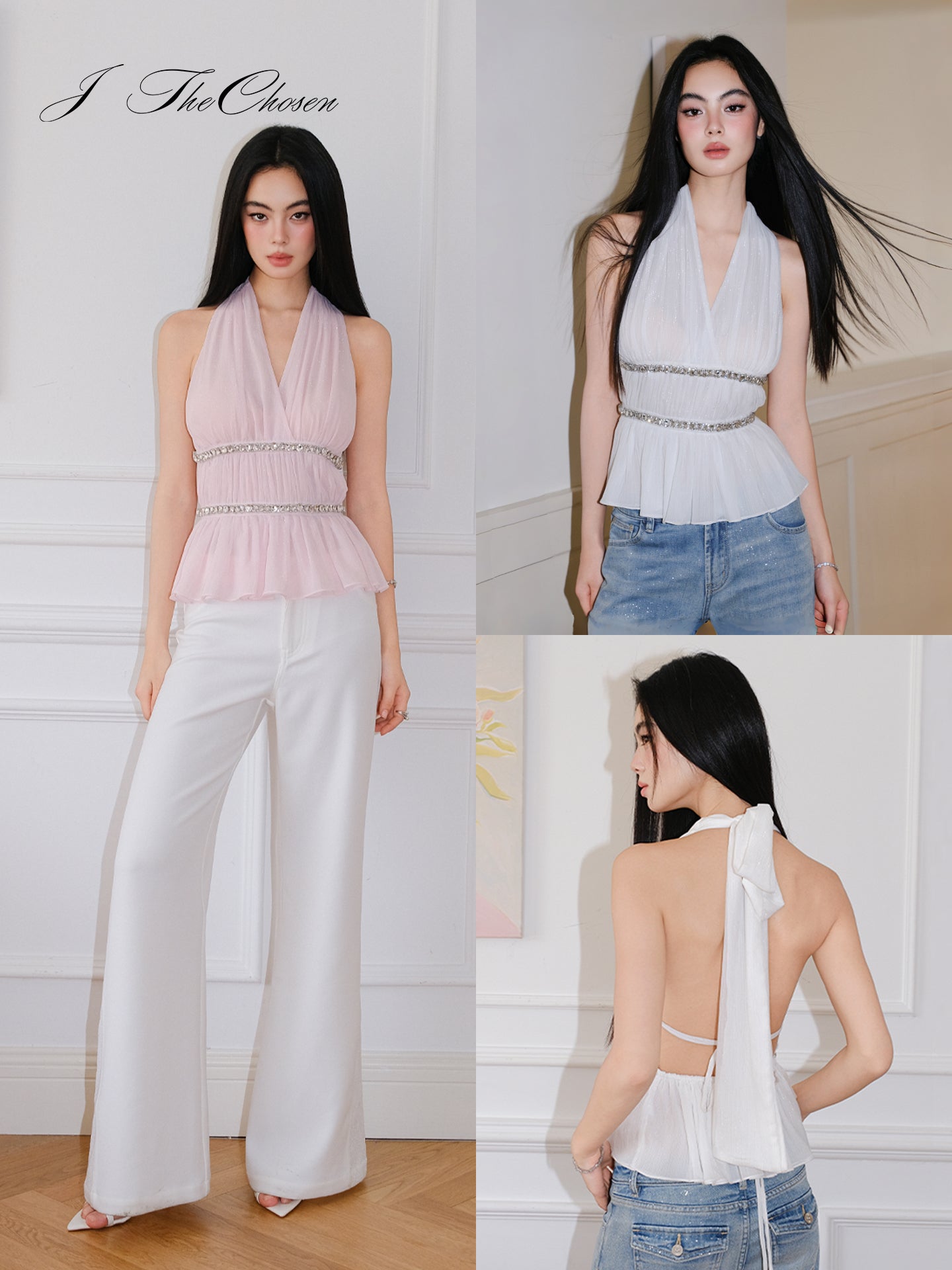 J TheChosen Chiffon Ruffle Halter Cami