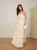 J TheChosen Off-shoulder Floral Satin Lace Maxi Dress