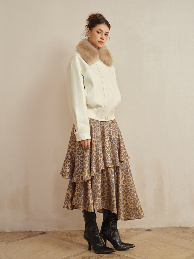 J TheChosen White Leather Jacket with Removable Faux Fur Collar