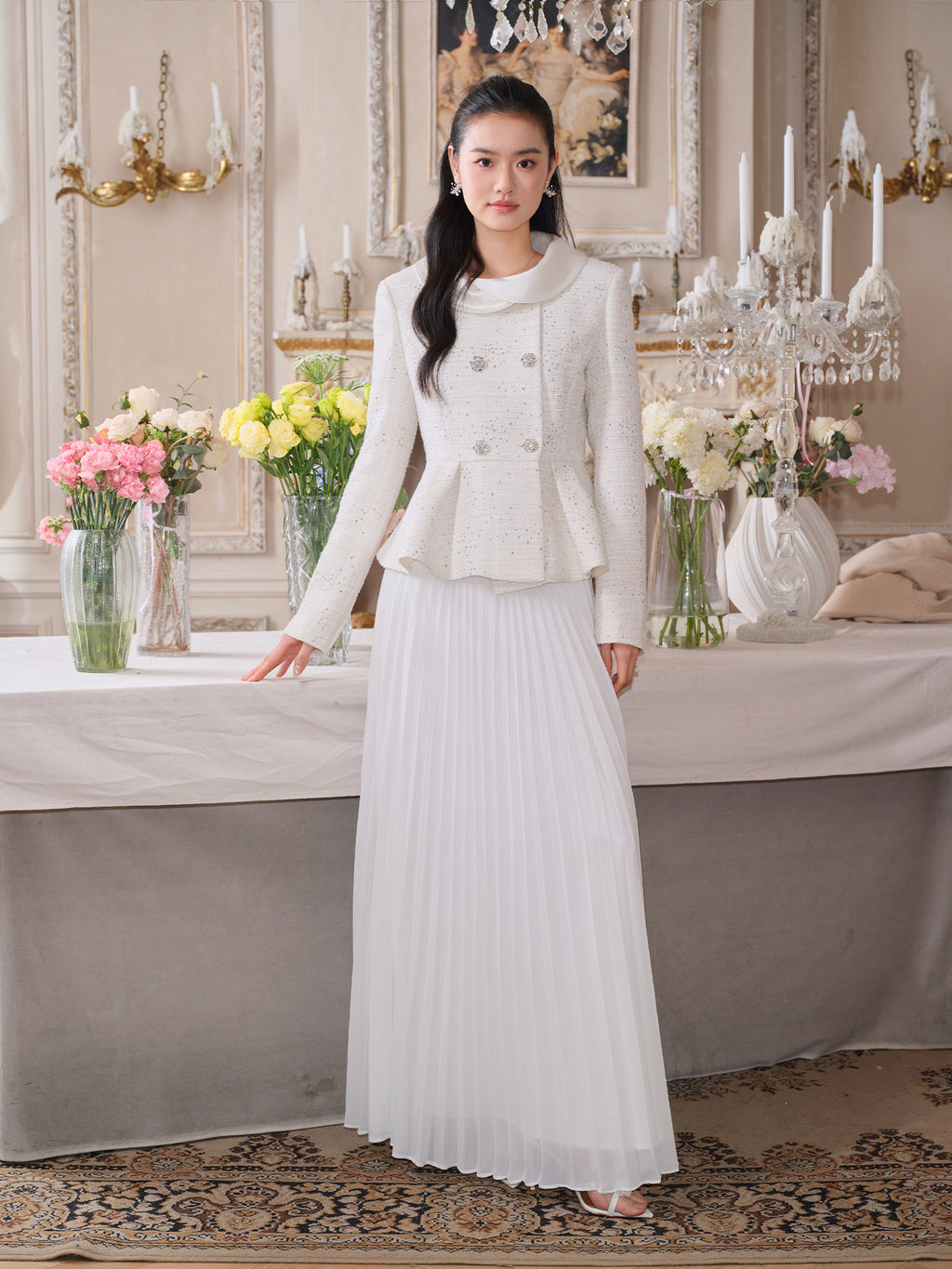 J TheChosen Crystal Pleated Tweed Set