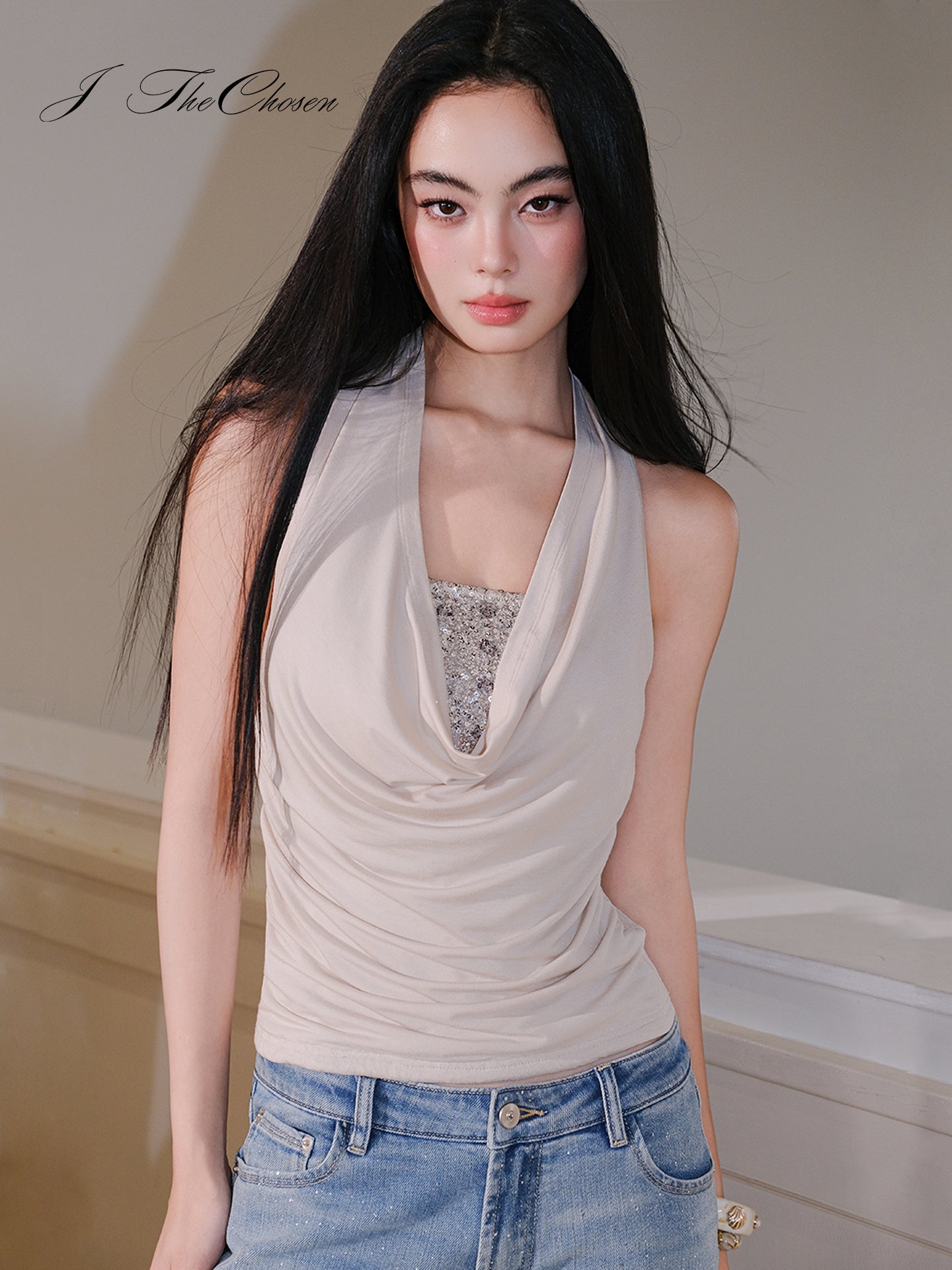 J TheChosen Sequin Halter Cami