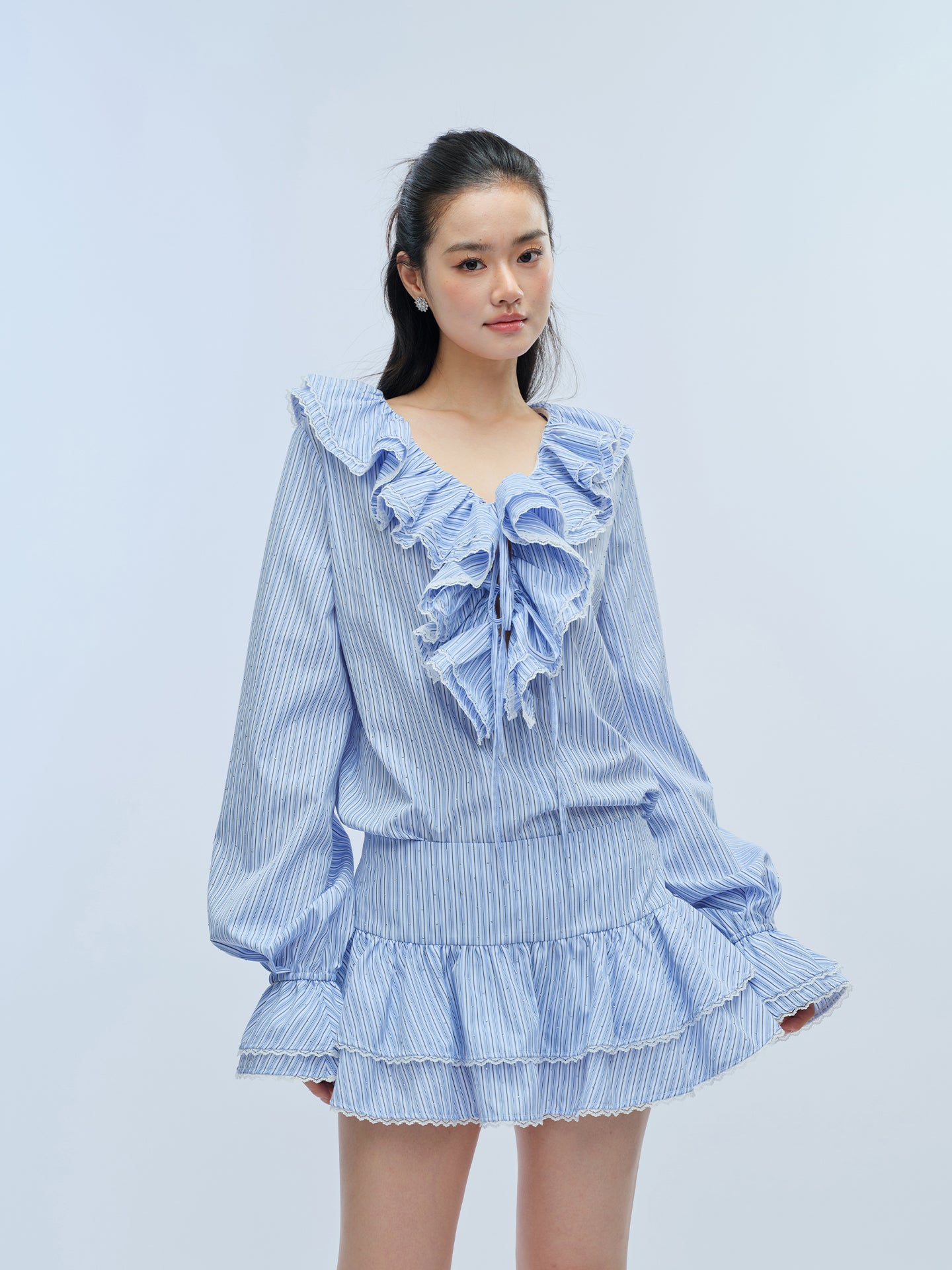 J TheChosen Striped Tie-Front Ruffle Two-Piece Set