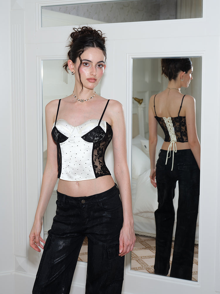 J TheChosen Satin Sequined Lace Corset Top