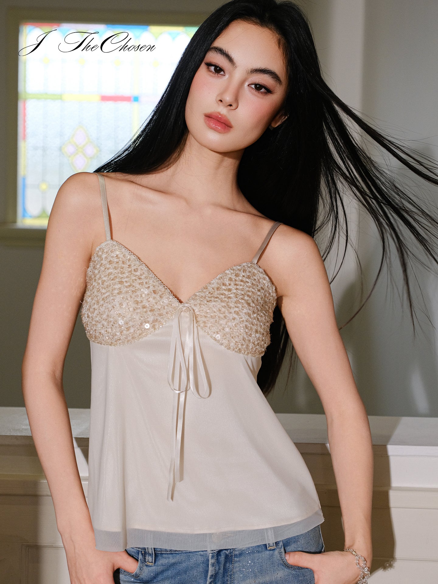 J TheChosen Sequin Mesh Strapless Layered Top