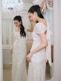J TheChosen Pink Sequin Chiffon Bow Dress