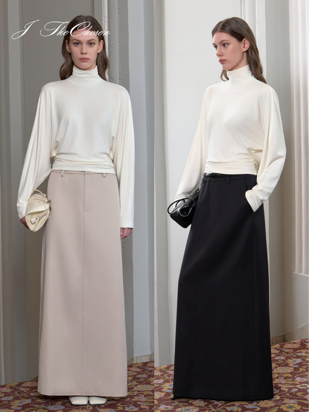 J TheChosen Shimmer Straight A-Line Midi Skirt