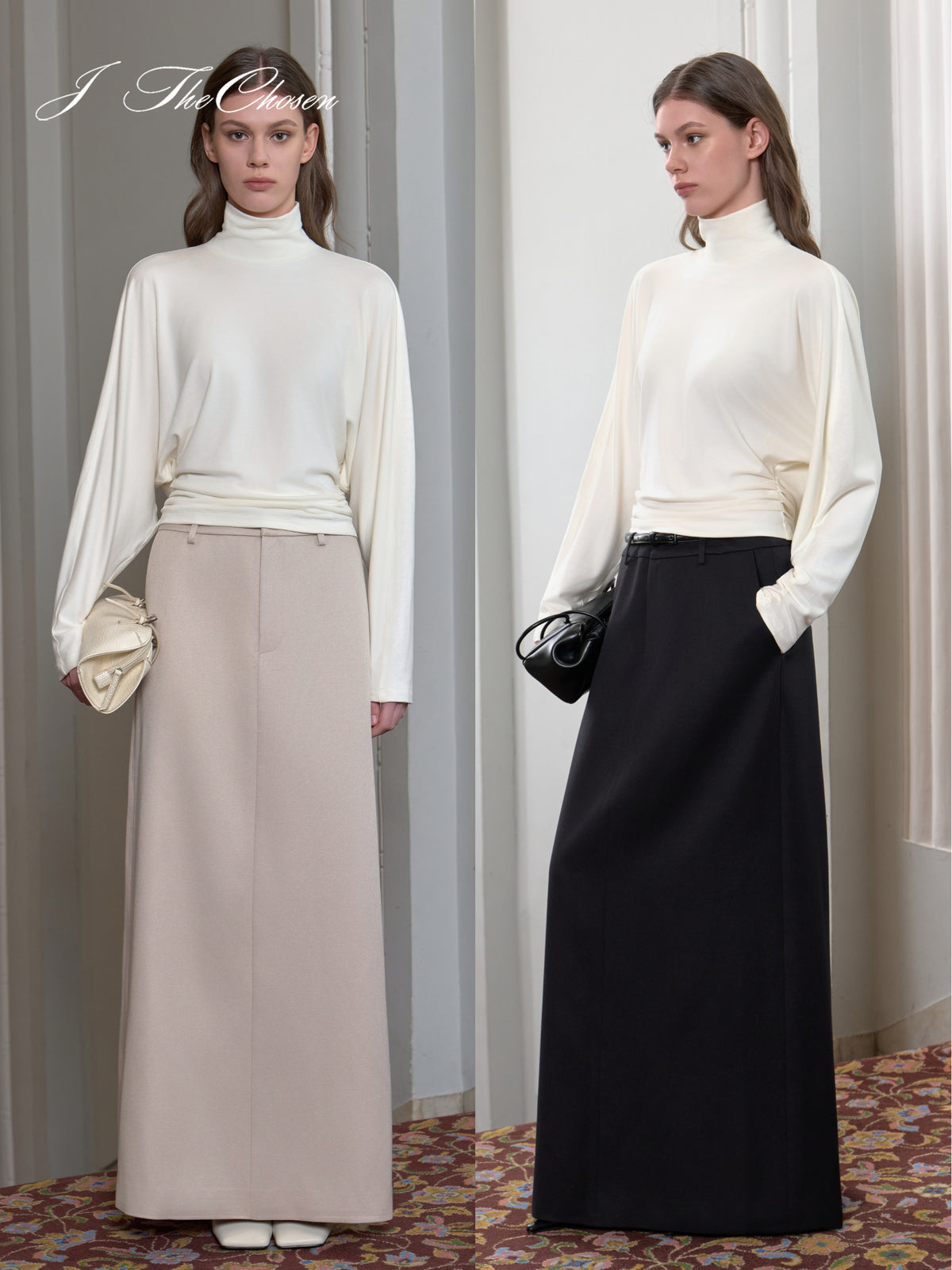 J TheChosen Shimmer Straight A-Line Midi Skirt