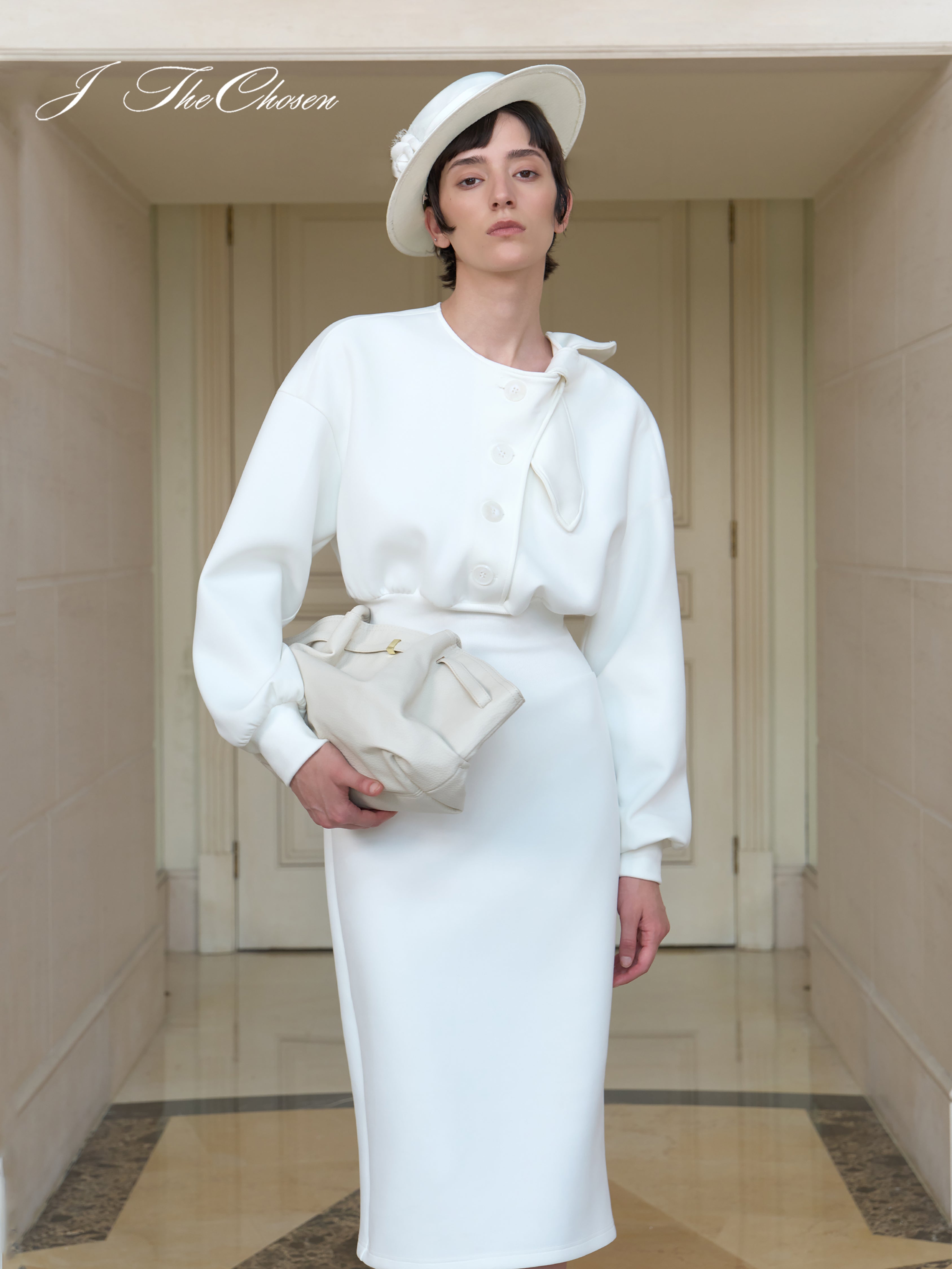 J TheChosen French Tie-Belt Bow-Waist A-Line Dress