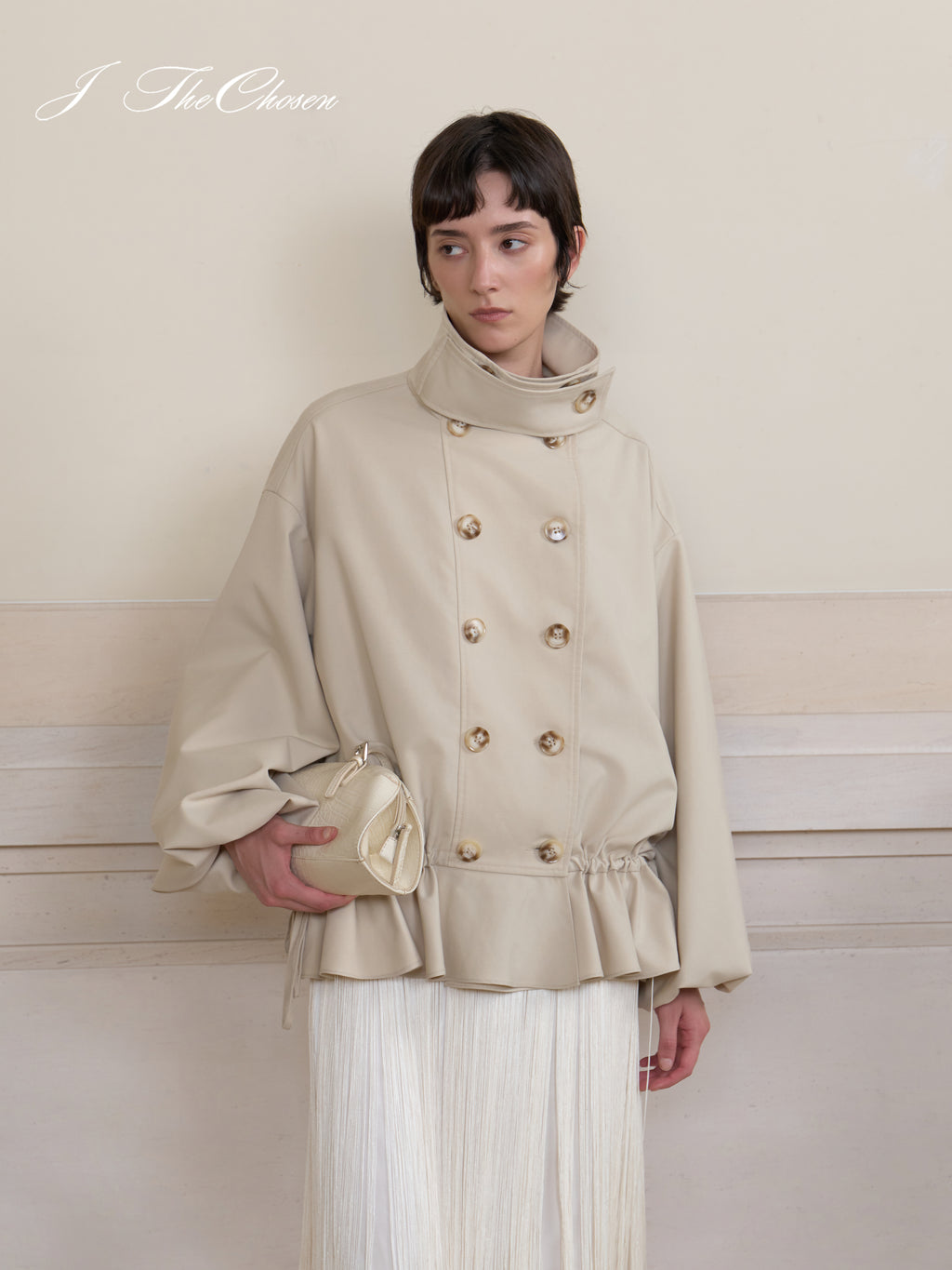 J TheChosen Drawstring Ruffle Trench Coat