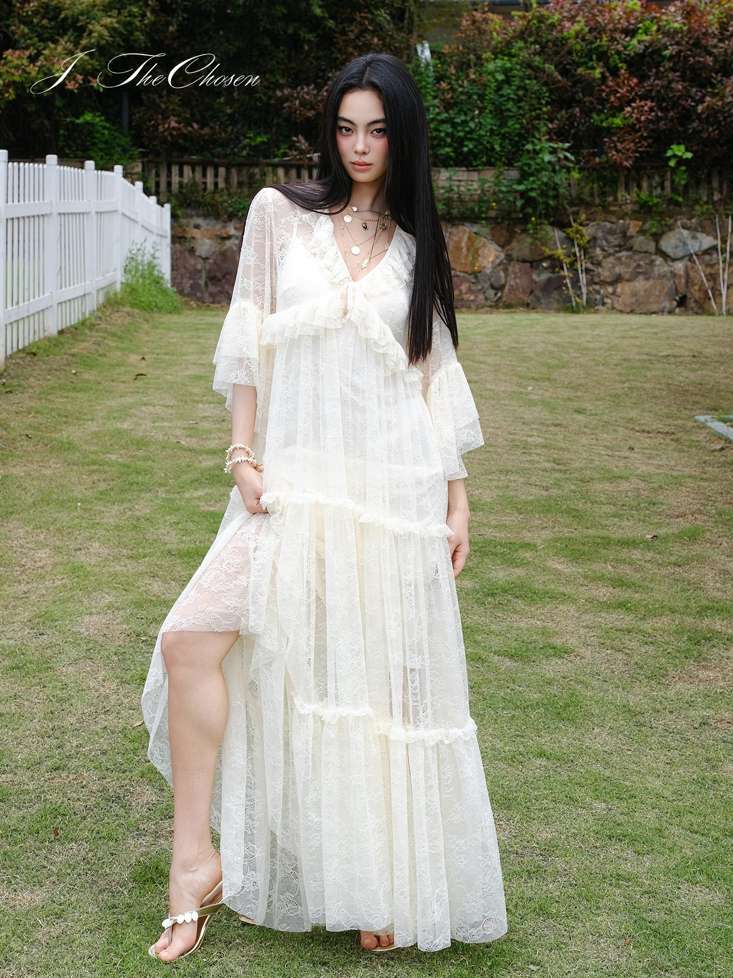 J TheChosen Lace Layered Ruffle Dress
