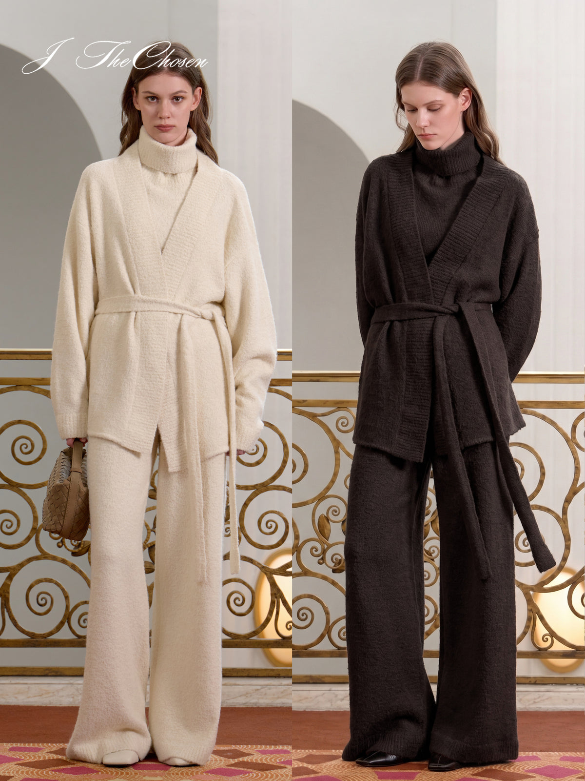 J TheChosen 3-Piece Knit Set with Tie Cardigan