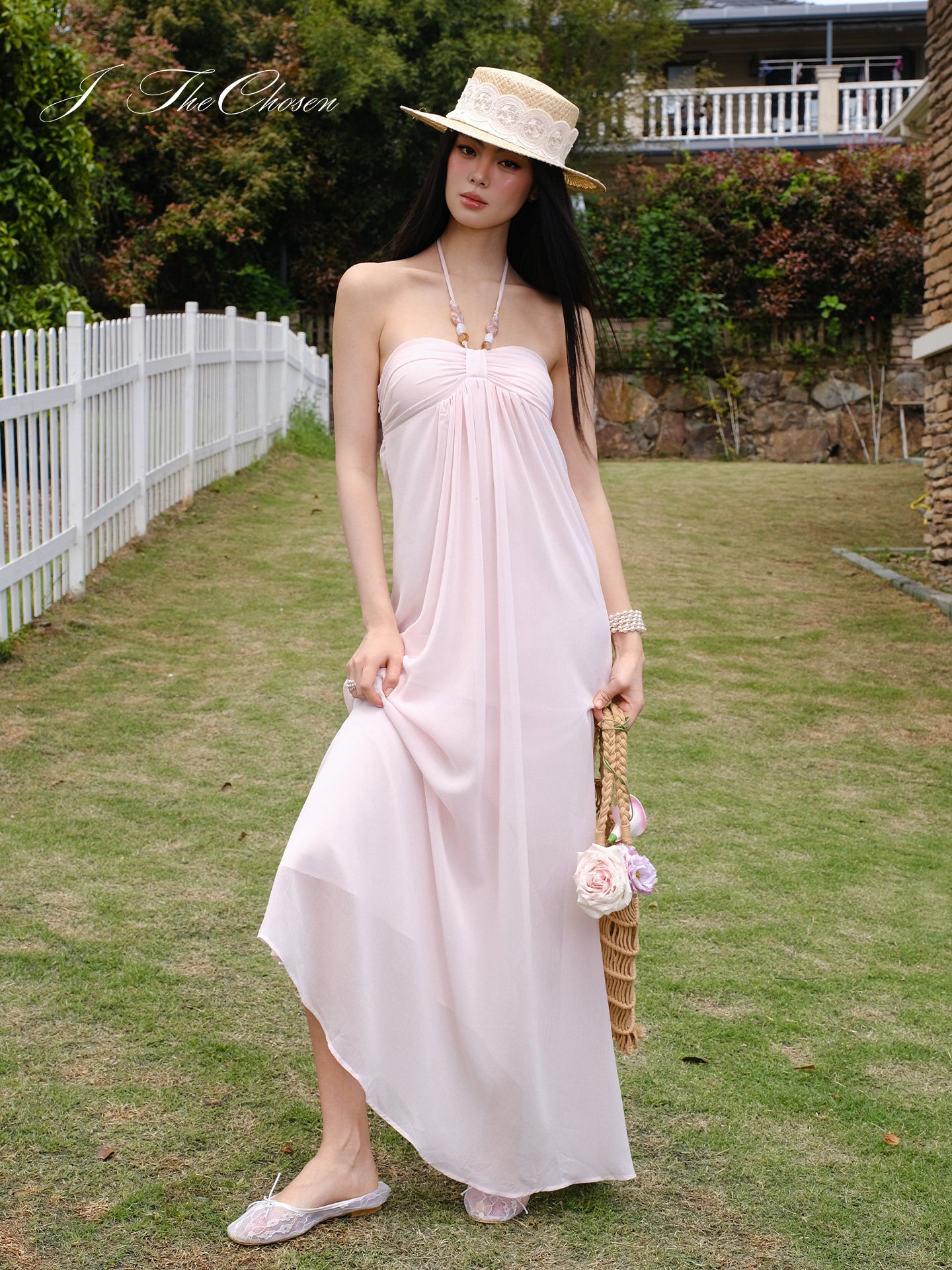 J TheChosen Halter Beaded Flowy Maxi Dress