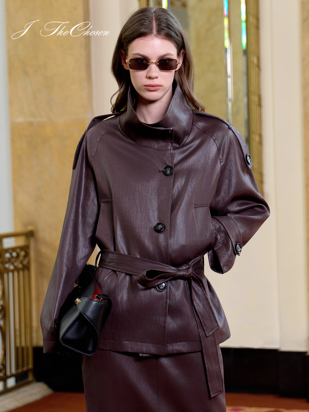 J TheChosen Vintage Waxed Jacket & Skirt Two-Piece Set