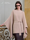 J TheChosen Dolman-Sleeve Tie-Front Knit Cape Sweater