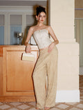 J TheChosen Champagne Shiny Silk Corset Top