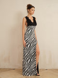 J TheChosen Zebra Print Sequin Maxi Dress