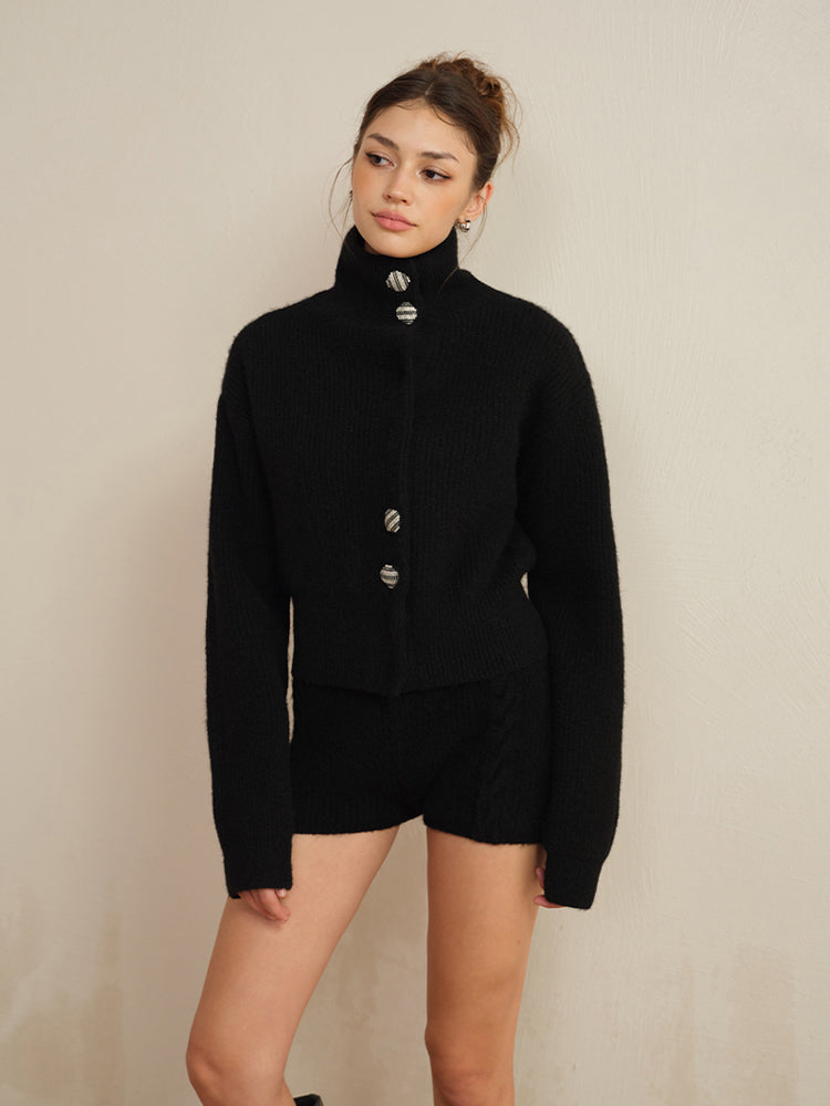 J TheChosen High-Neck Wool Cardigan