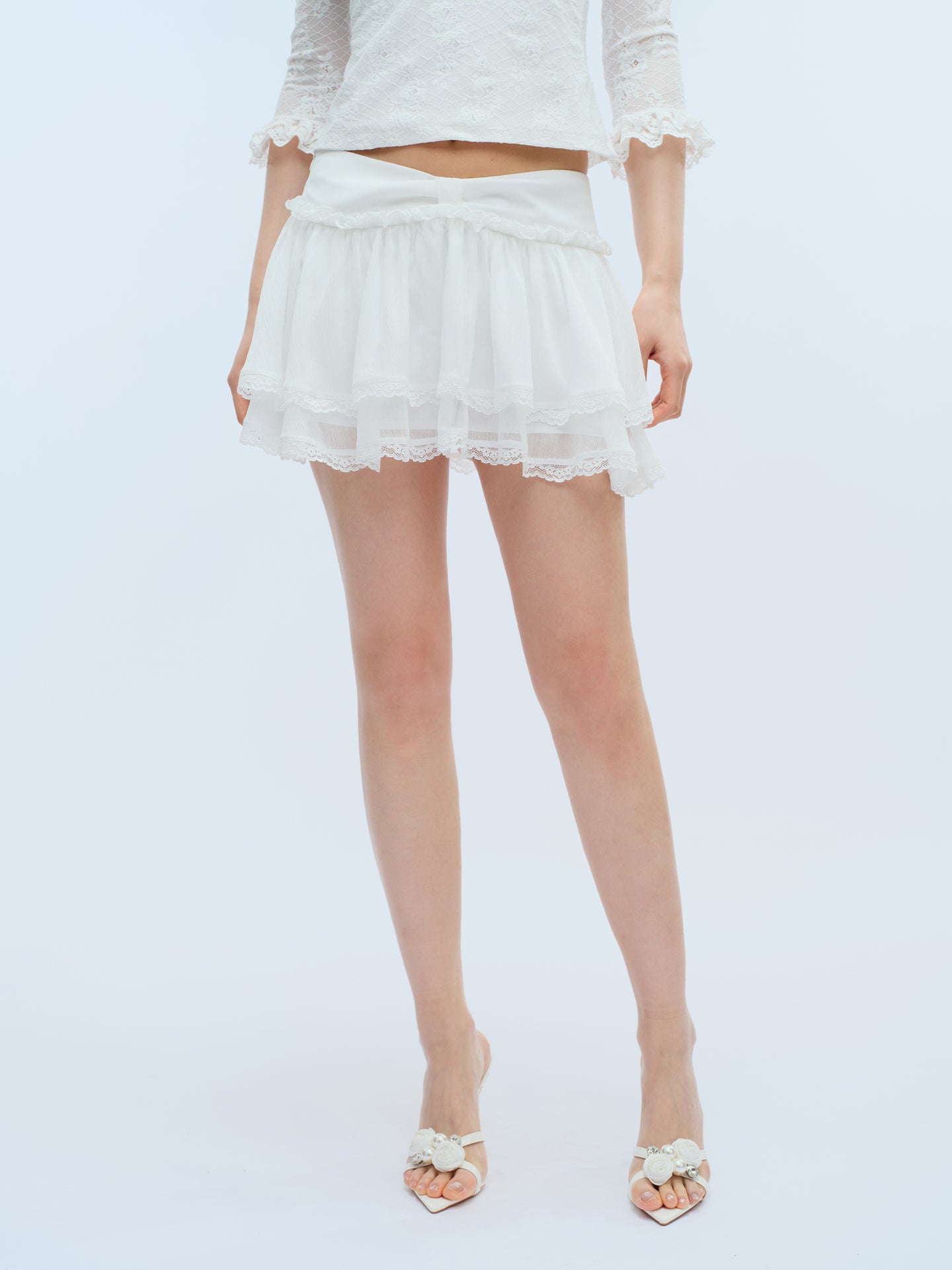 J TheChosen Sheer Butterfly Bow Tiered Mini Skirt