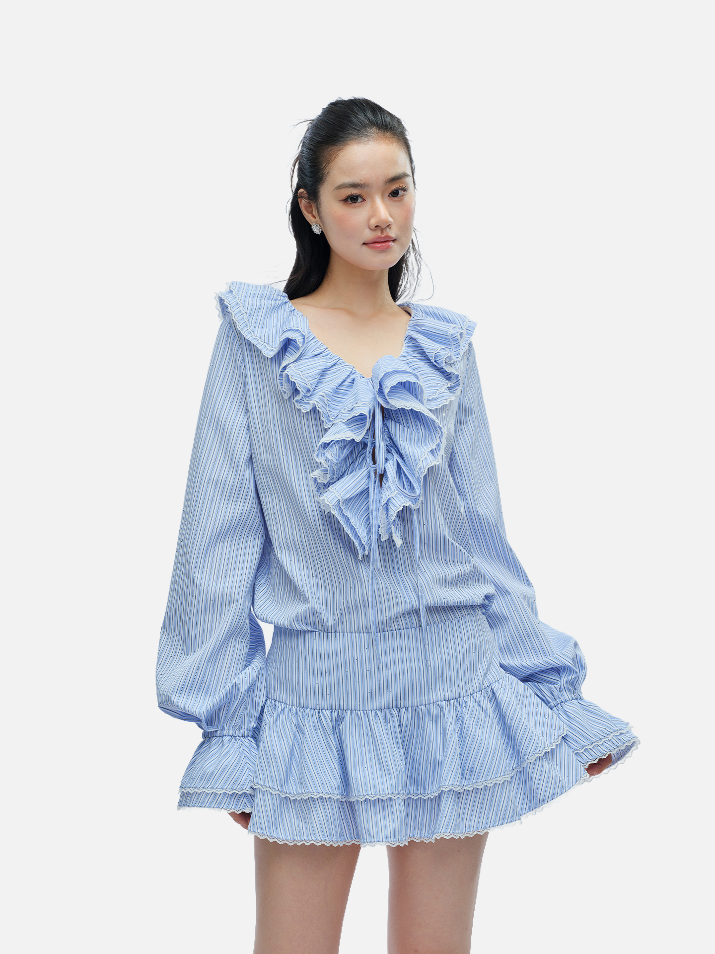 J TheChosen Striped Tie-Front Ruffle Two-Piece Set