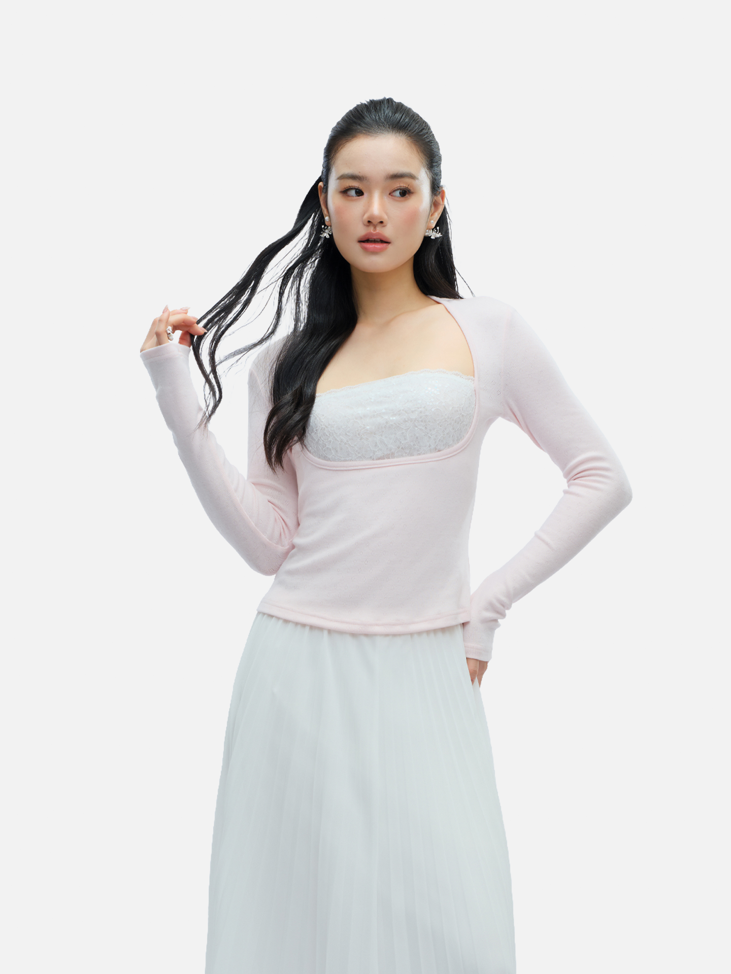J TheChosen Faux Two-Piece Sequin Lace Knit Top