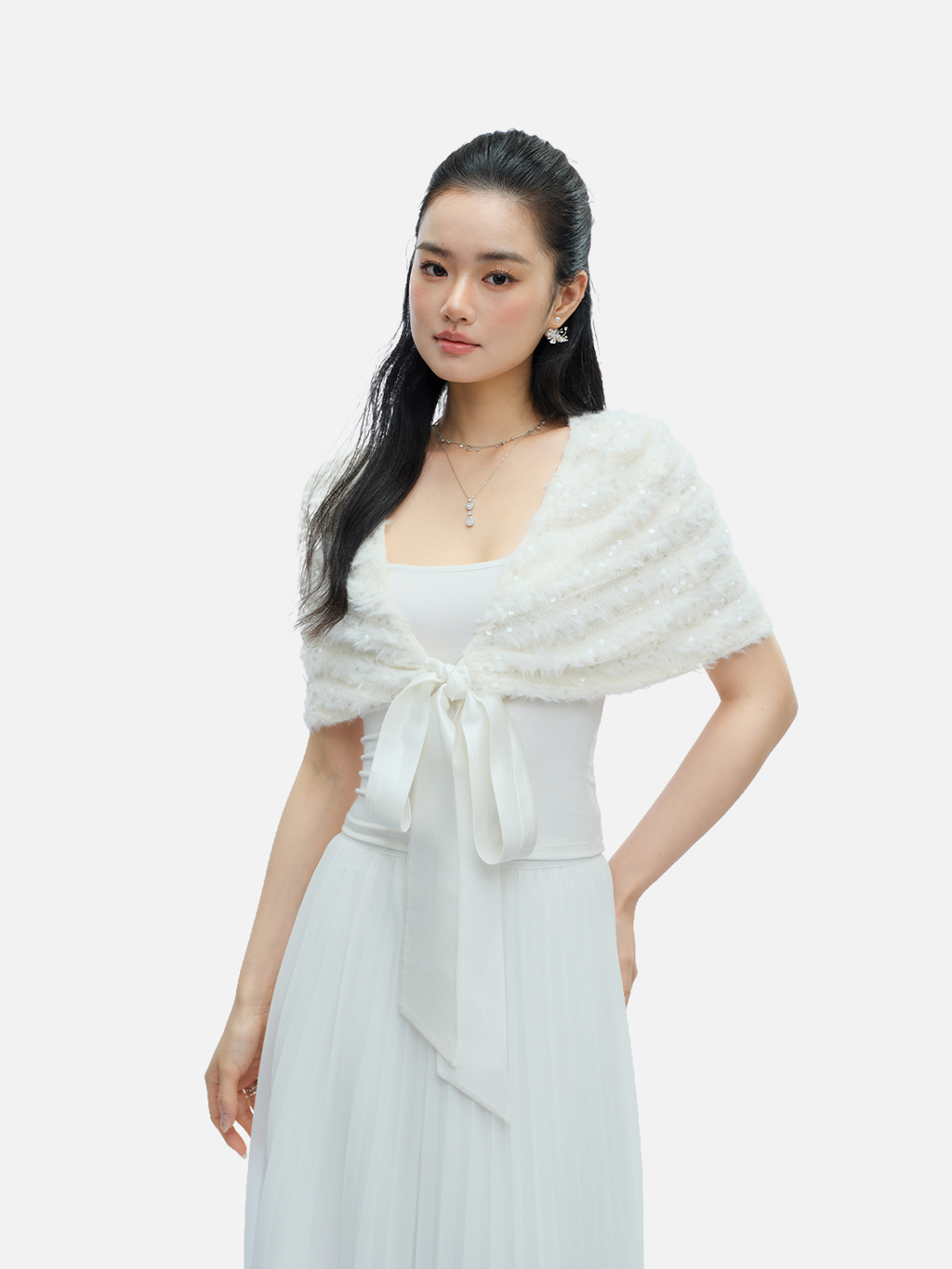 J TheChosen Sequin Furry Tie Cardigan Cape