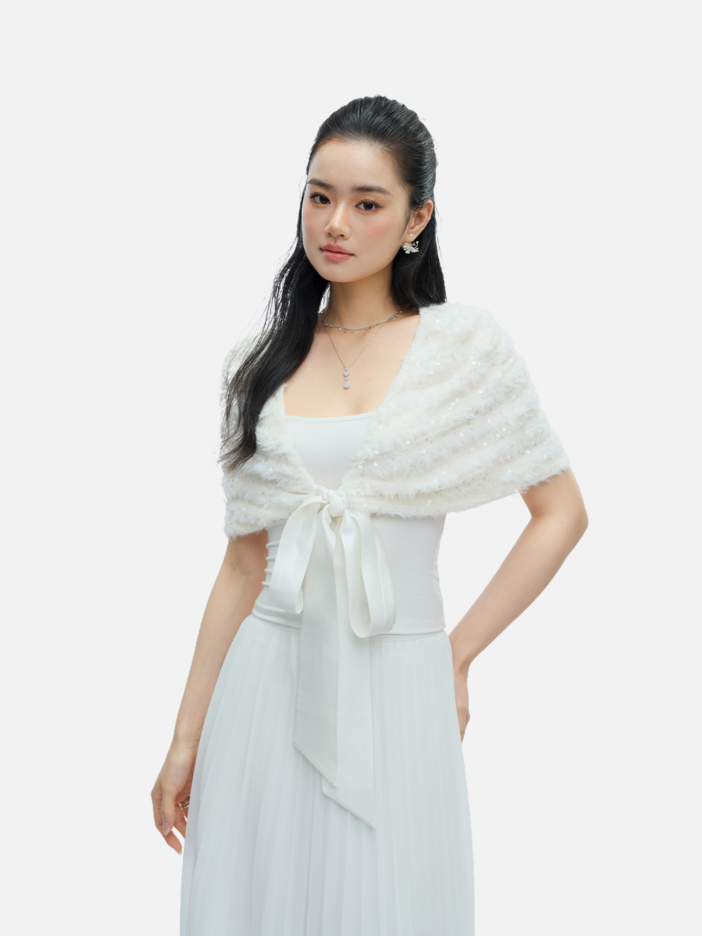 J TheChosen Sequin Furry Tie Cardigan Cape
