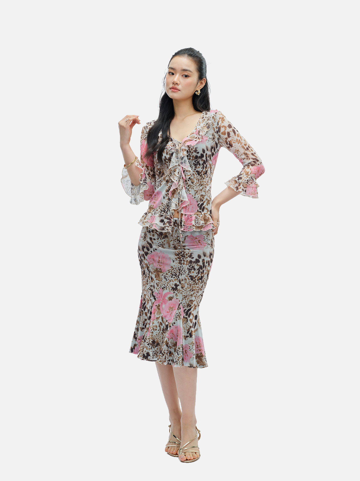 J TheChosen Leopard Mesh Ruffle Mermaid Set