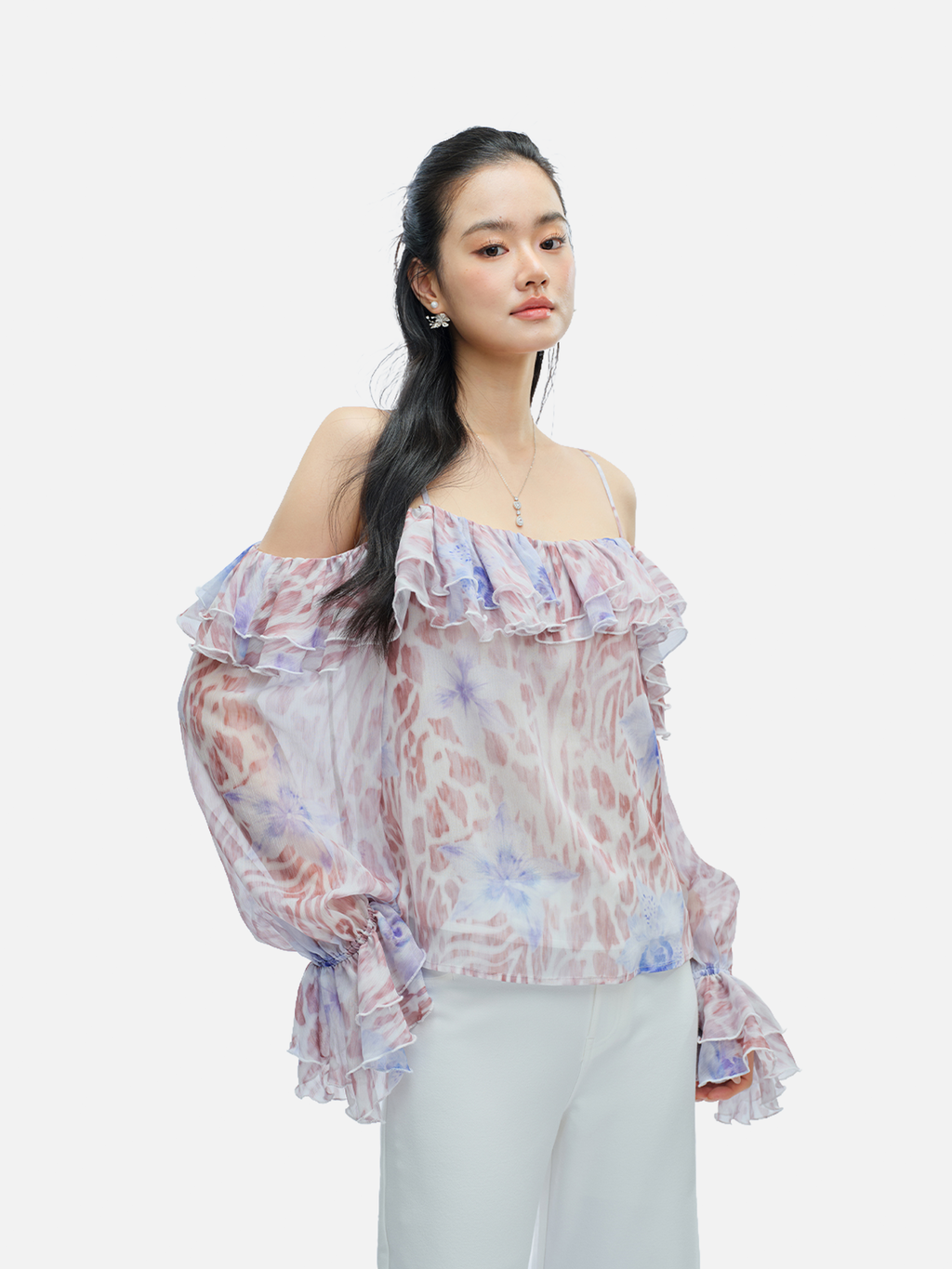 J TheChosen Leopard Chiffon Ruffle Top