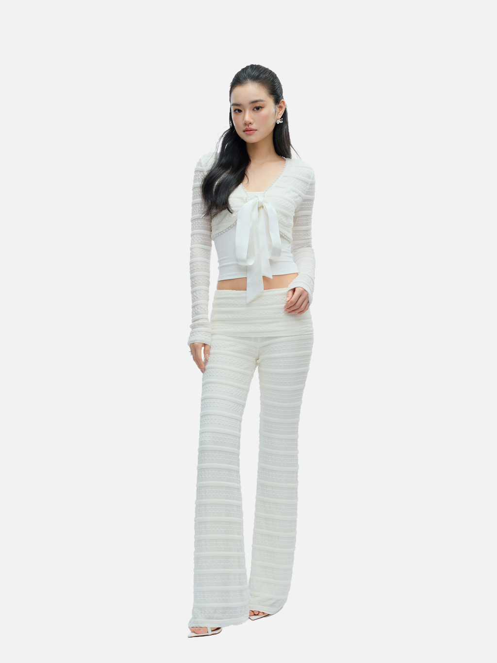 J TheChosen Beaded Lace-Up Tiered Cardigan Set