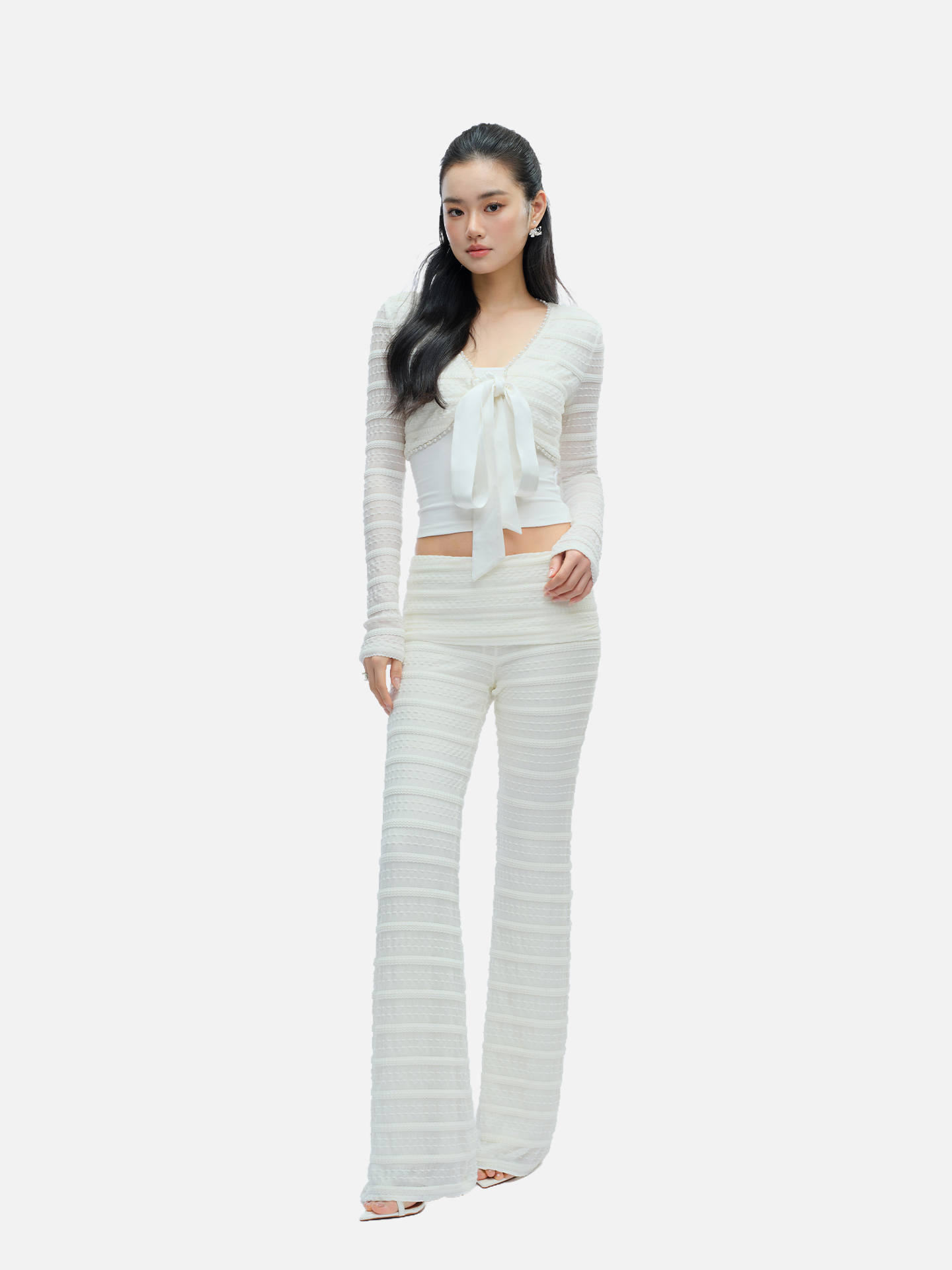 J TheChosen Beaded Lace-Up Tiered Cardigan Set