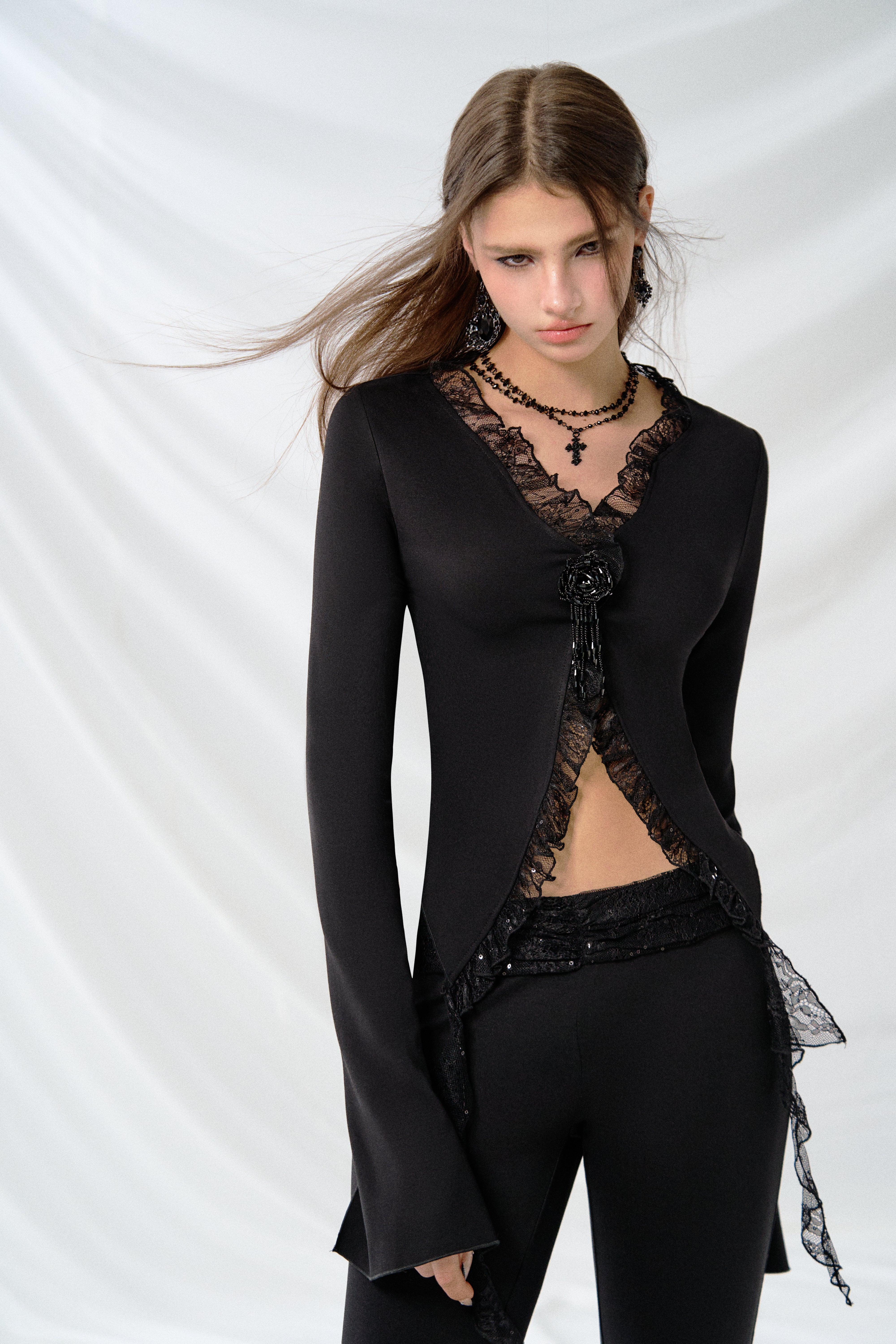 J TheChosen Black Lace Cardigan Base Layer