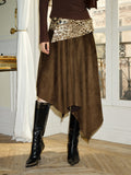 J TheChosen Brown Suede Skirt with Leopard Print Belt