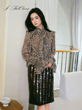 J TheChosen Ruffle Leopard Shirt & Sequin A-Line Skirt Set