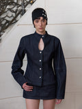 J TheChosen Stand-Collar Denim Jacket & Skirt Set