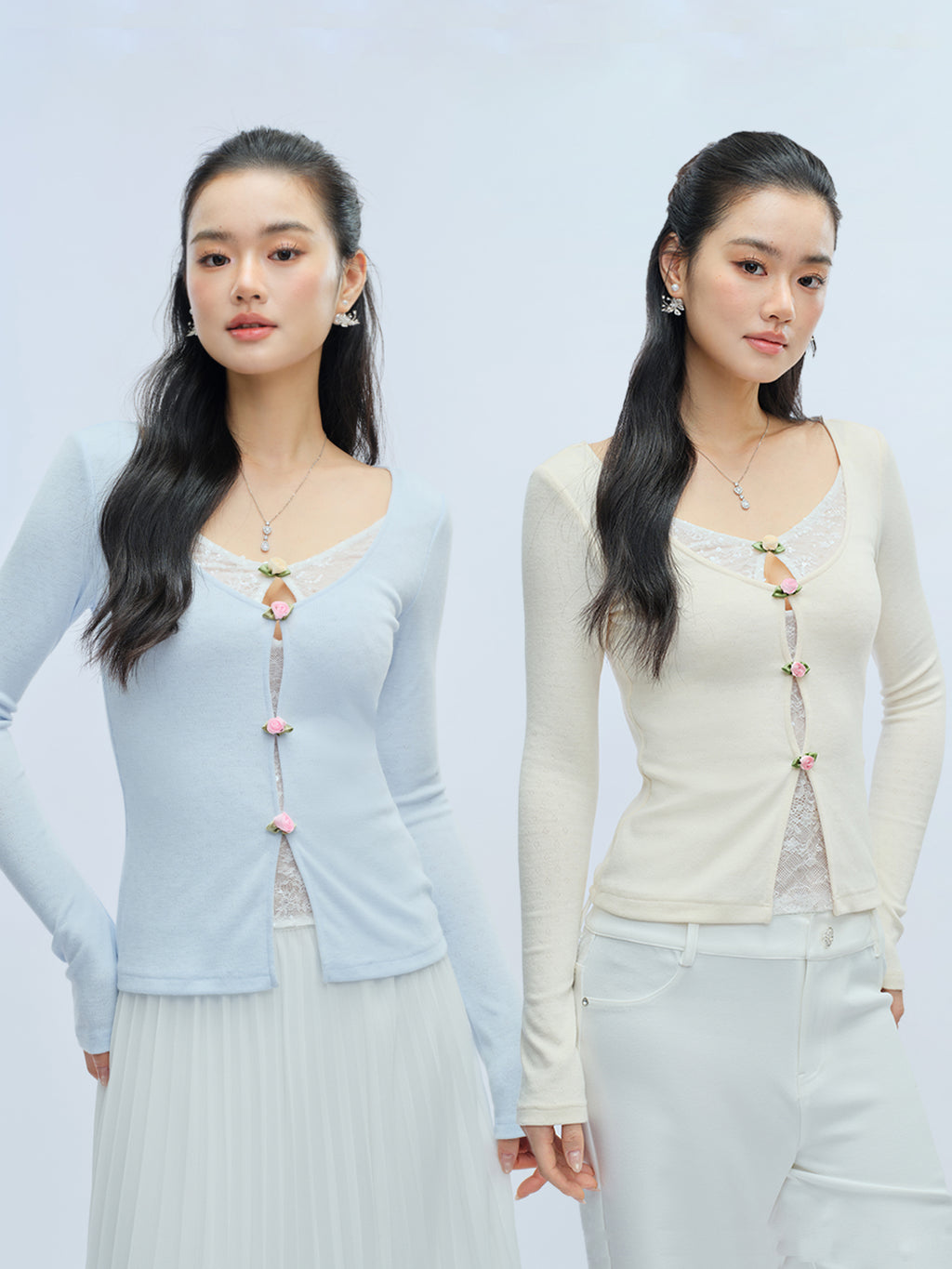 J TheChosen Faux Two-Piece Sequin Lace Knit Top