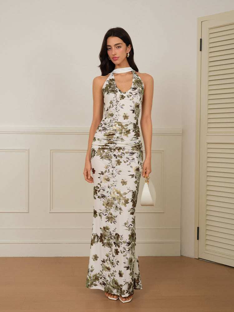 J TheChosen Gold Foil Leaf Maxi Dress