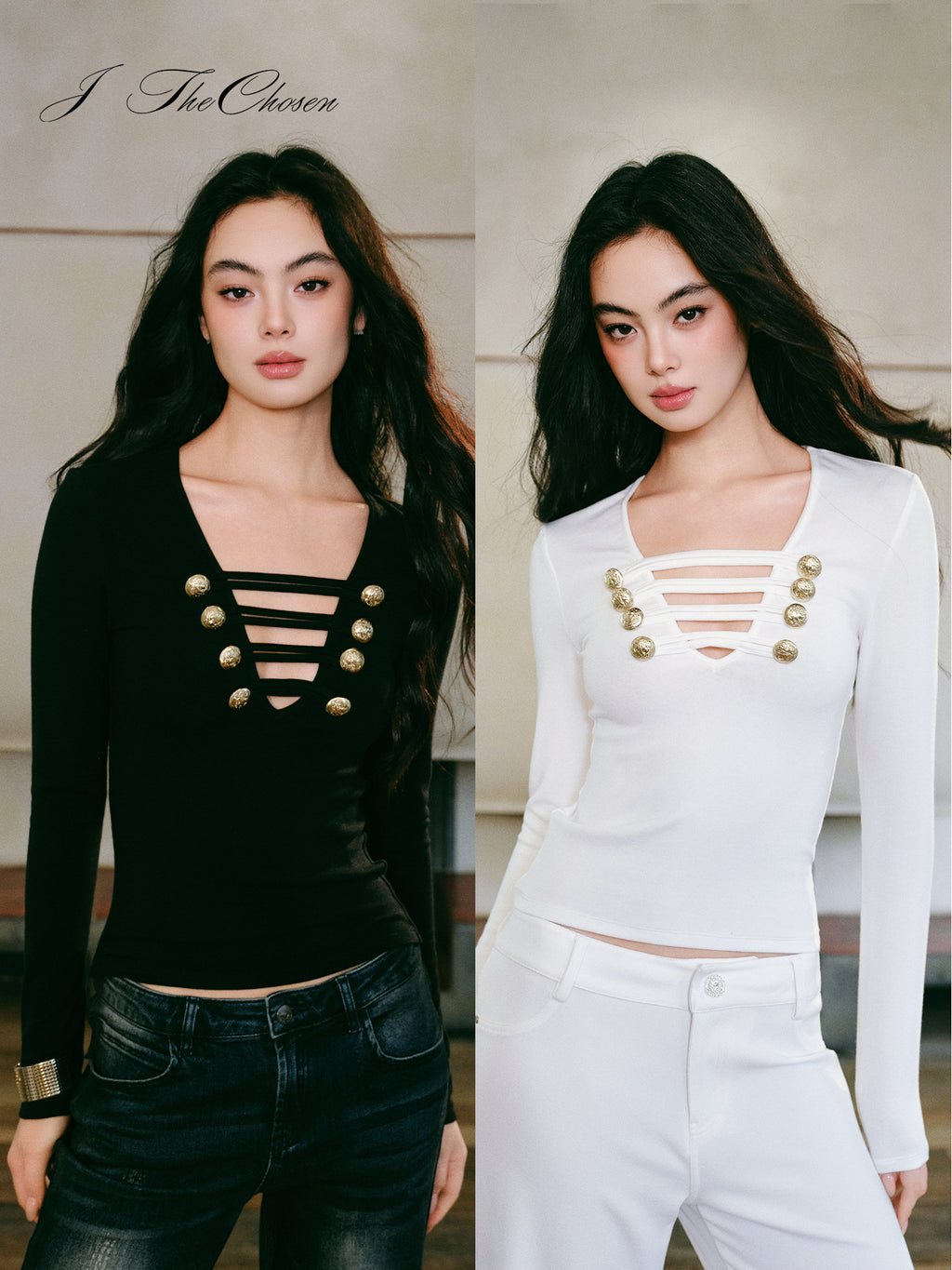 J TheChosen Sheer Fitted Long-Sleeve Top