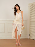 J TheChosen Sequin Hollow Lace Shell Halter Set
