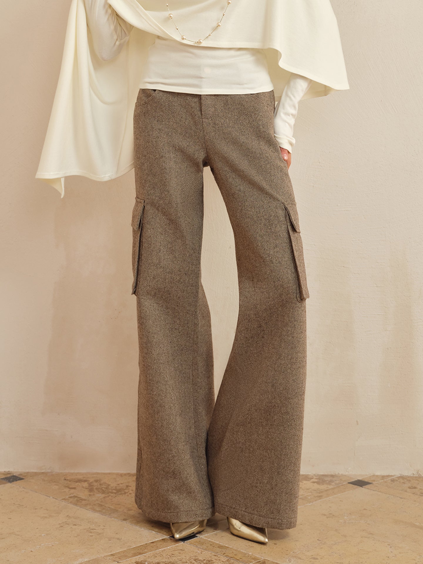 J TheChosen Gold-Thread Utility Wide-Leg Pants