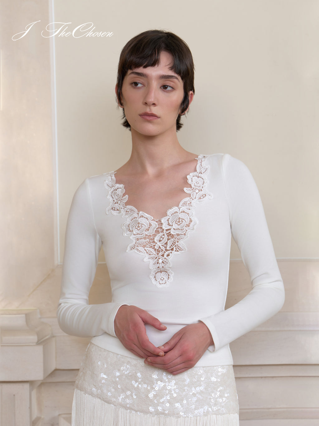 J TheChosen Lace-Knit Top