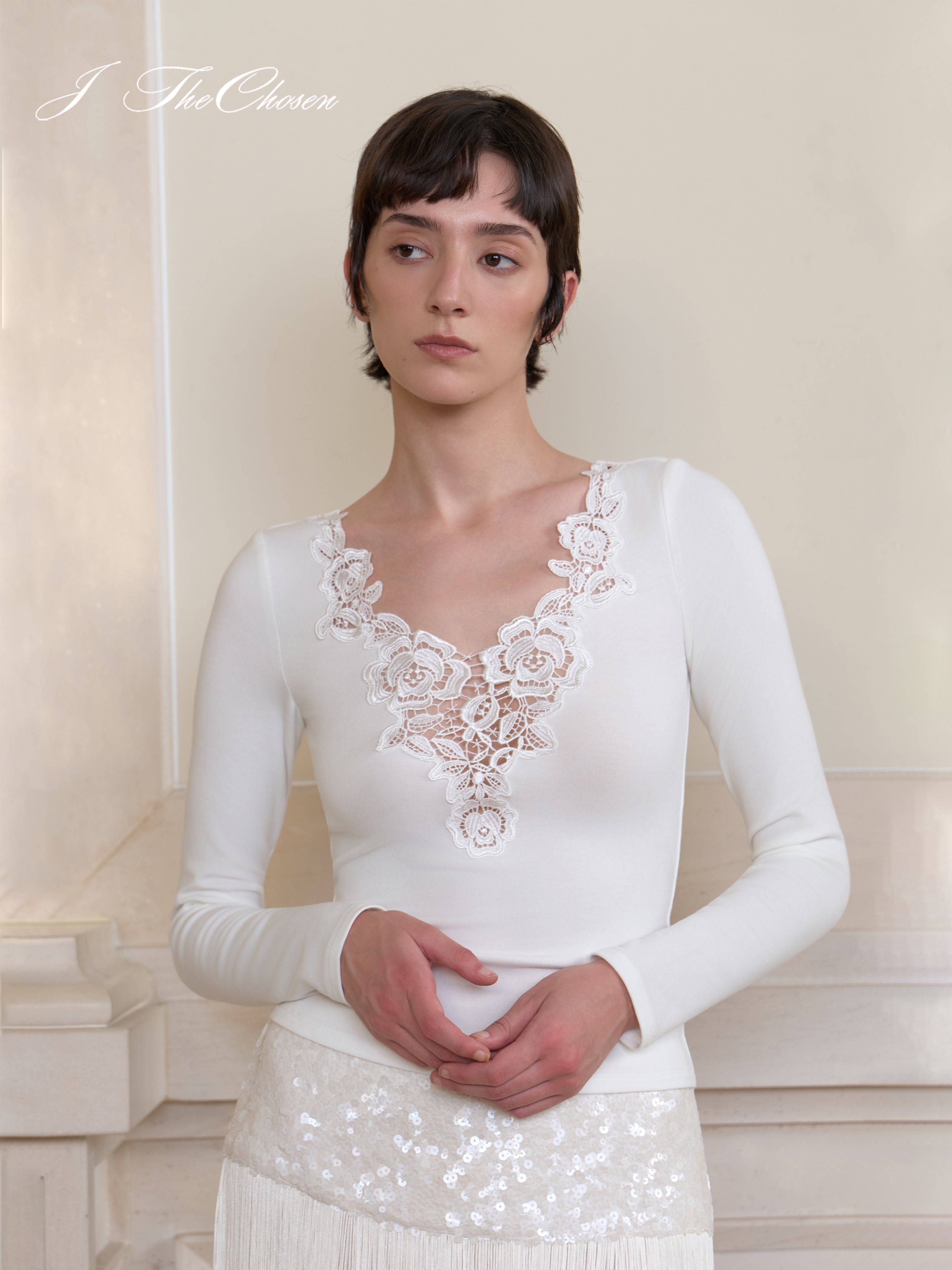 J TheChosen Lace-Knit Top