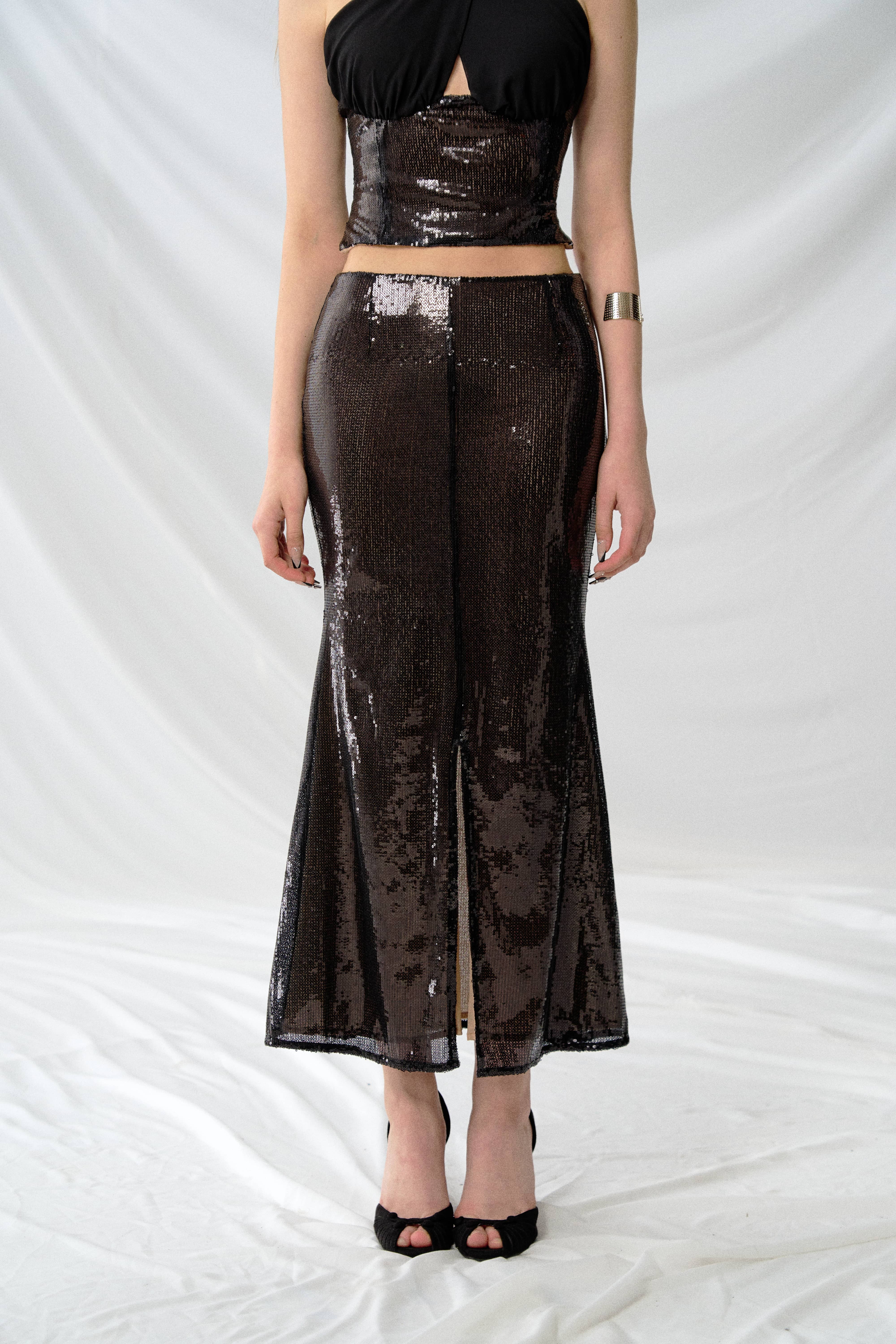 J TheChosen Black Sequin Fishtail Skirt