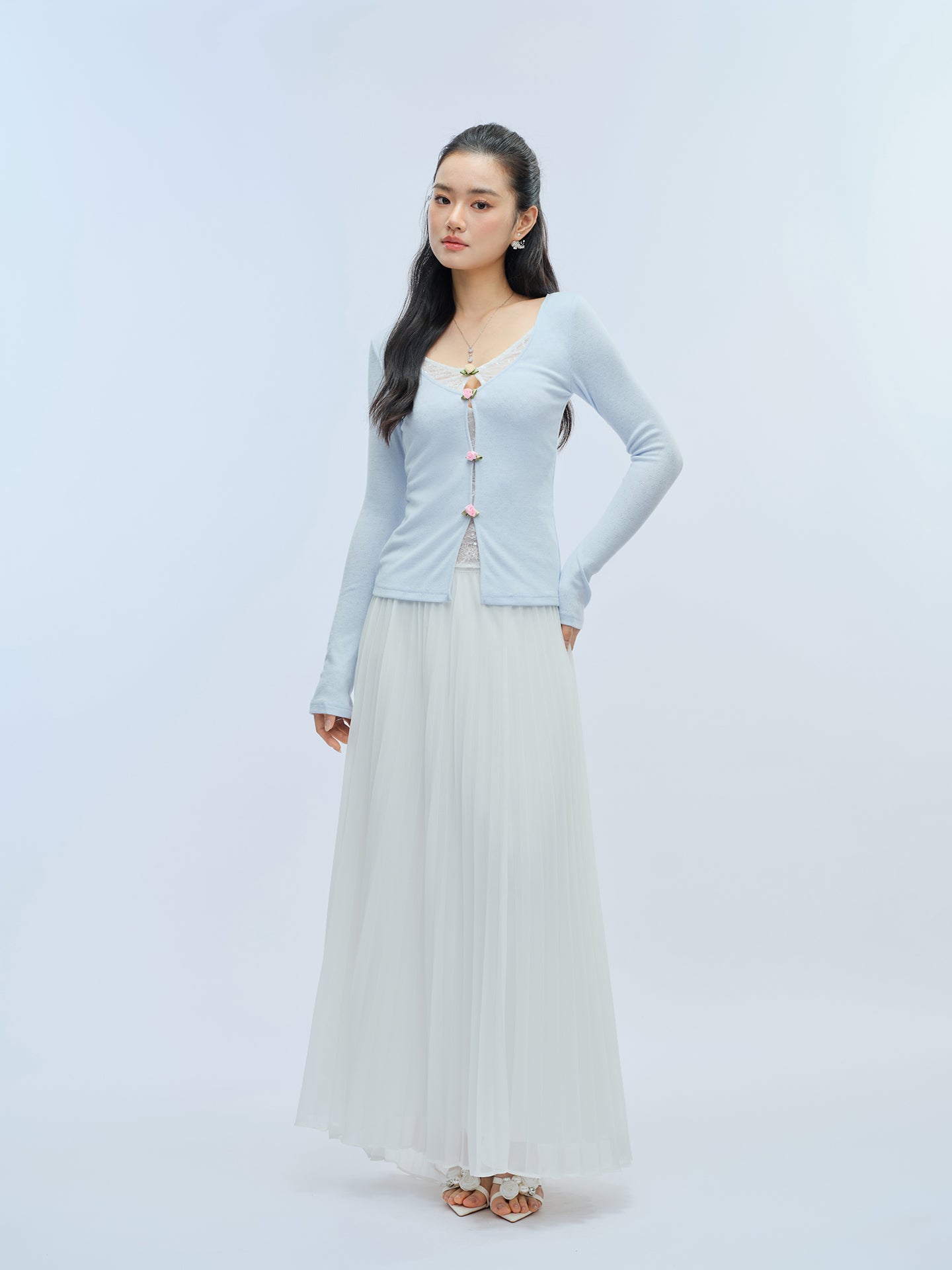 J TheChosen Faux Two-Piece Sequin Lace Knit Top