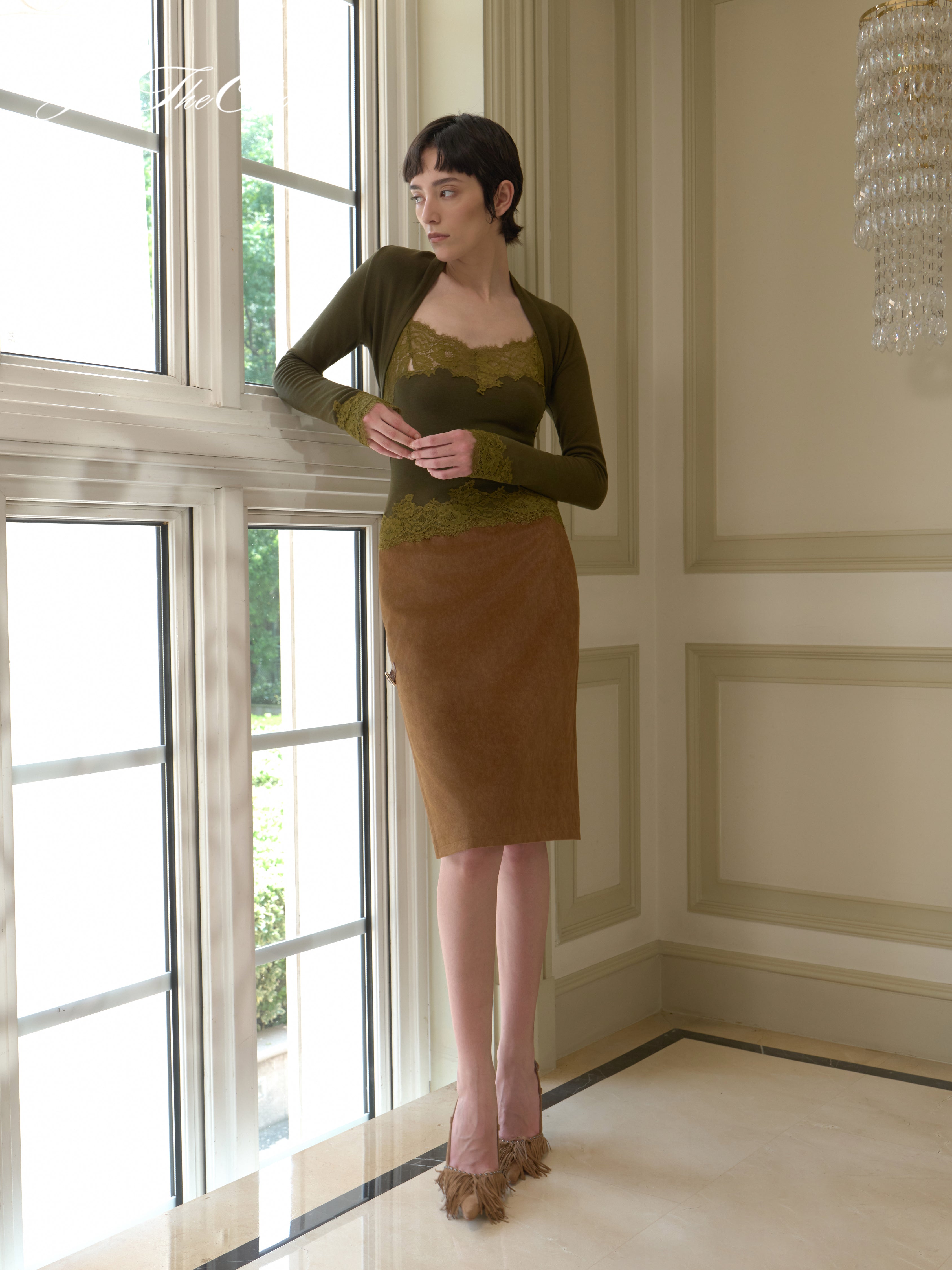 J TheChosen Suede Side-Slit Skirt
