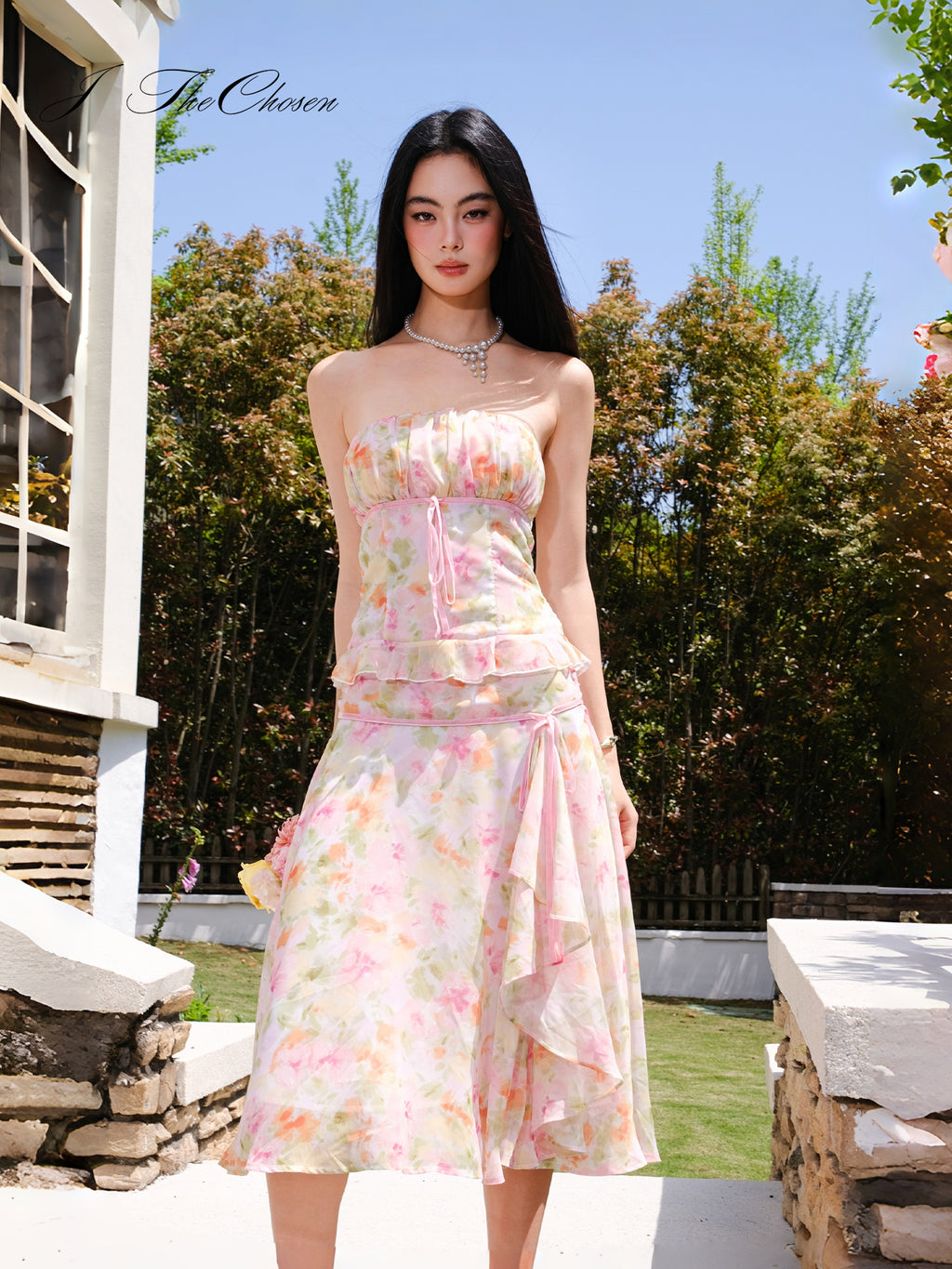J TheChosen Floral Chiffon Cami & Skirt Set