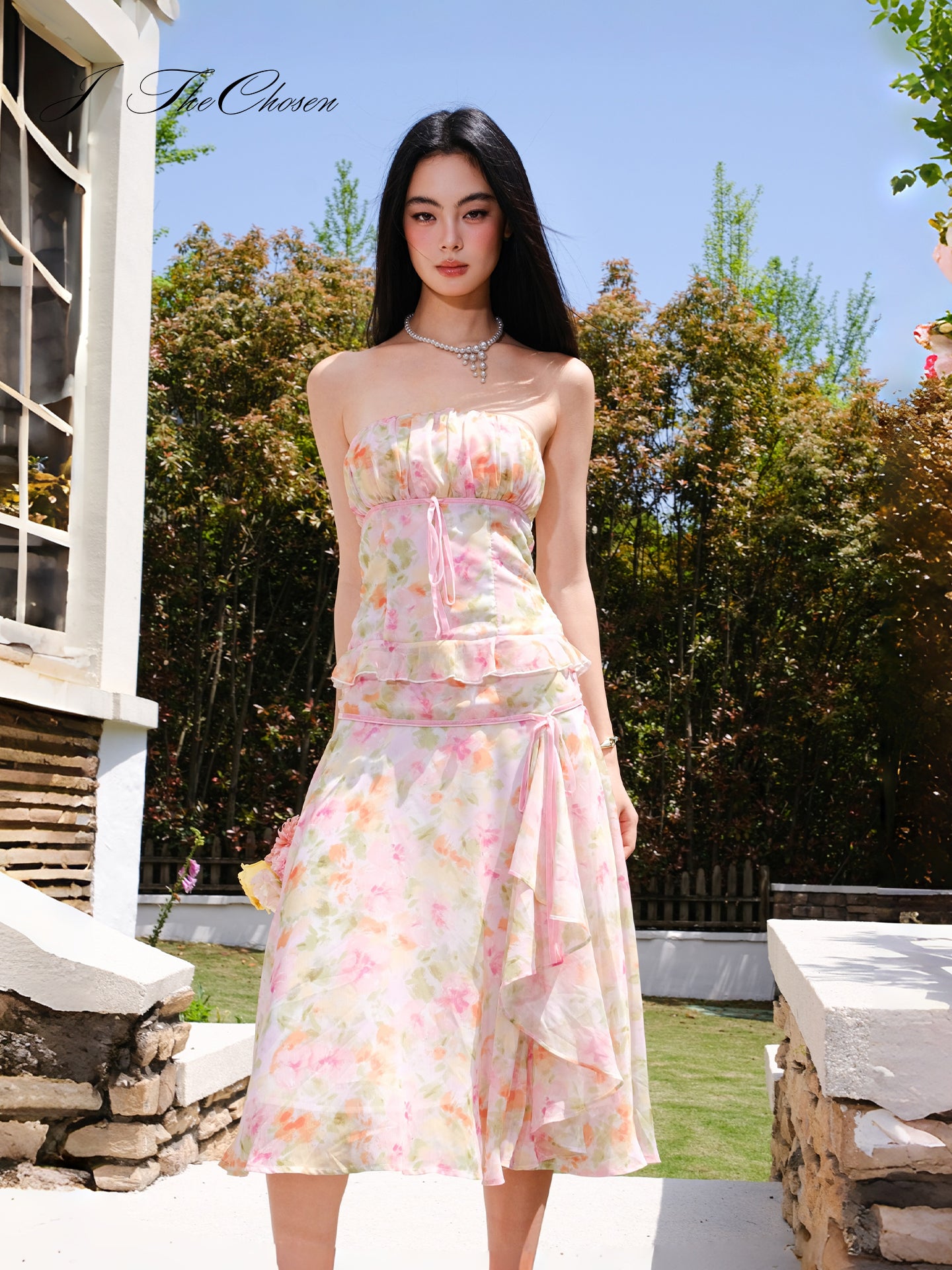 J TheChosen Floral Chiffon Cami & Skirt Set