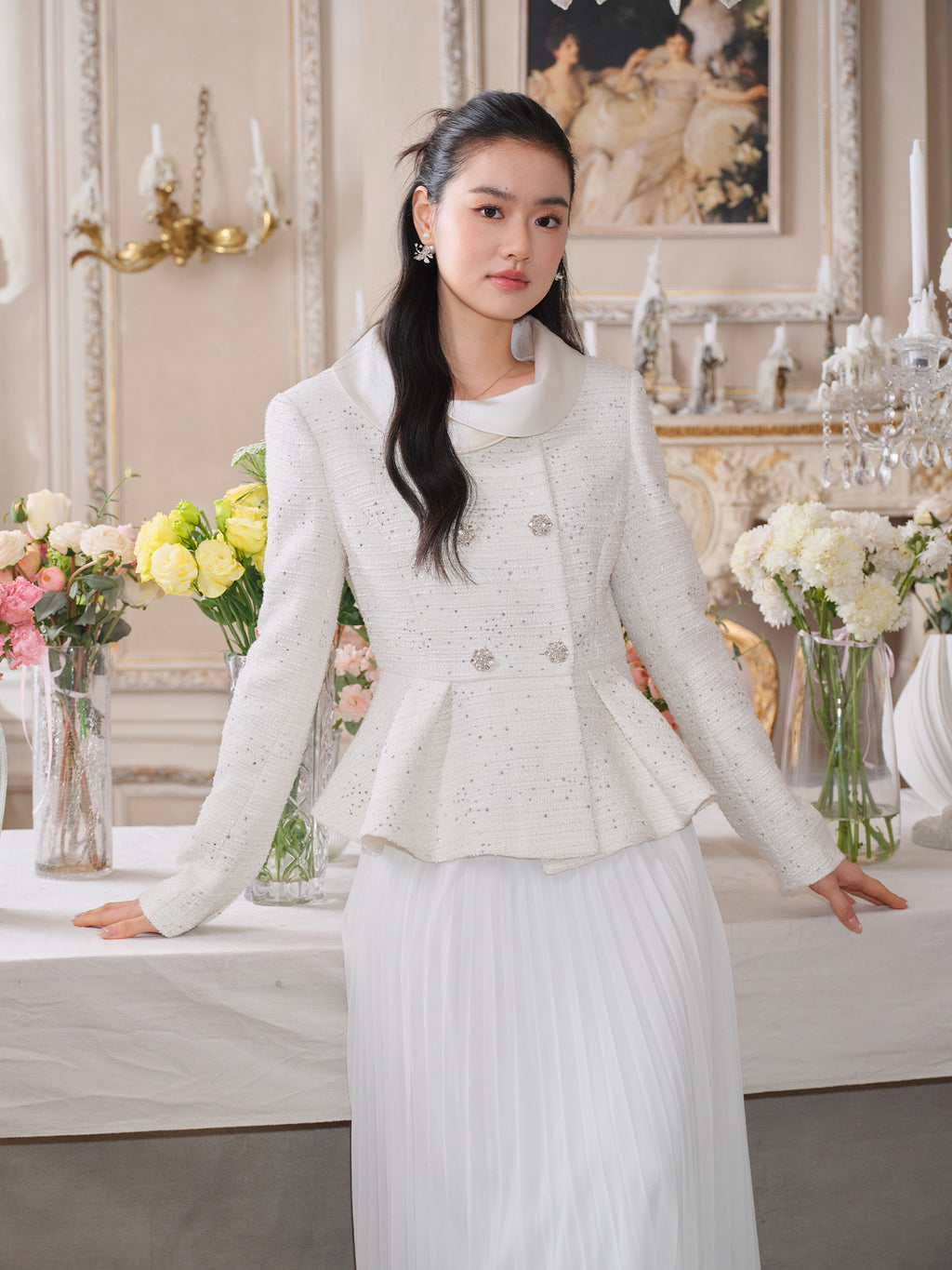 J TheChosen Crystal Pleated Tweed Set