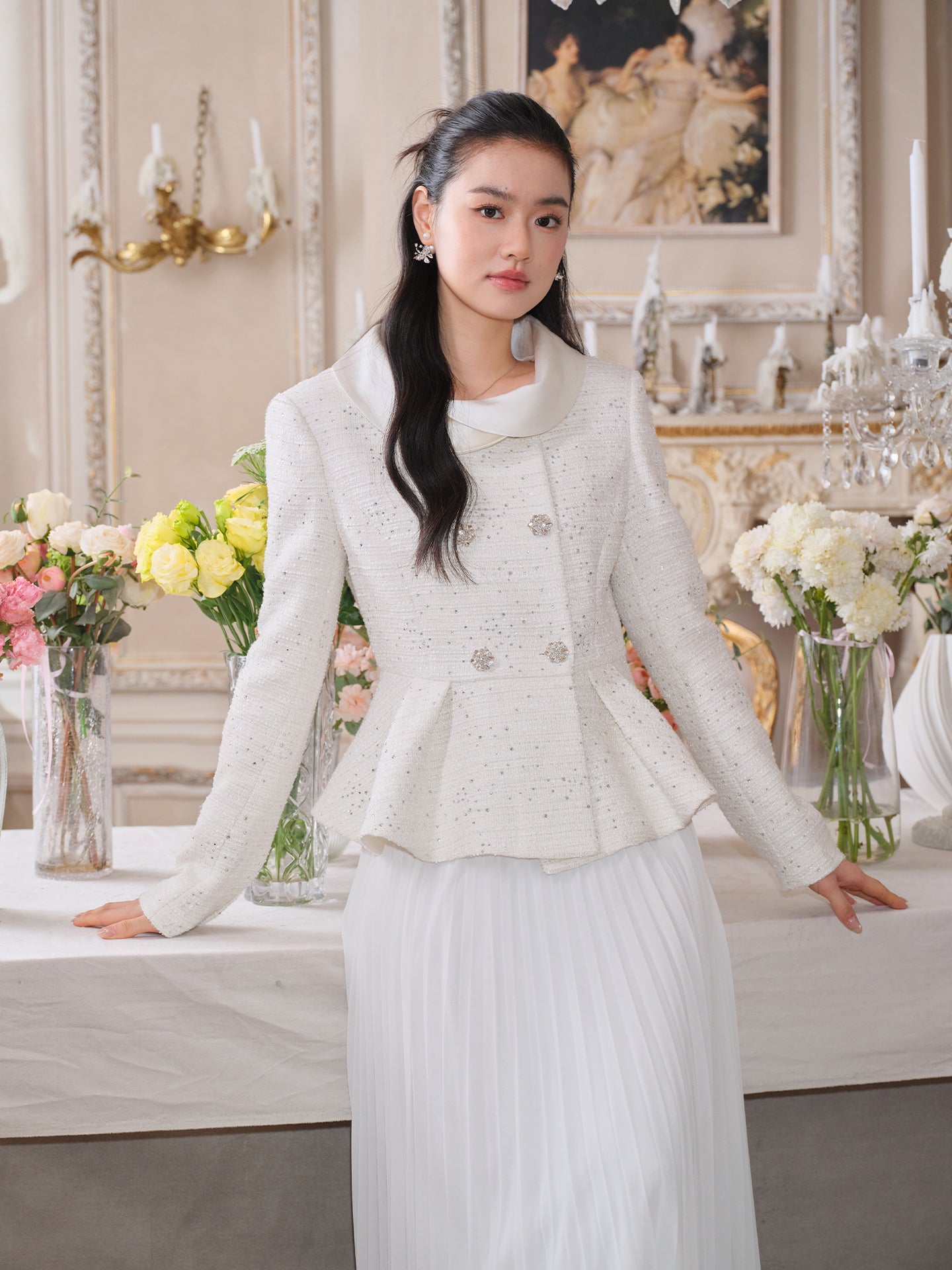 J TheChosen Crystal Pleated Tweed Set
